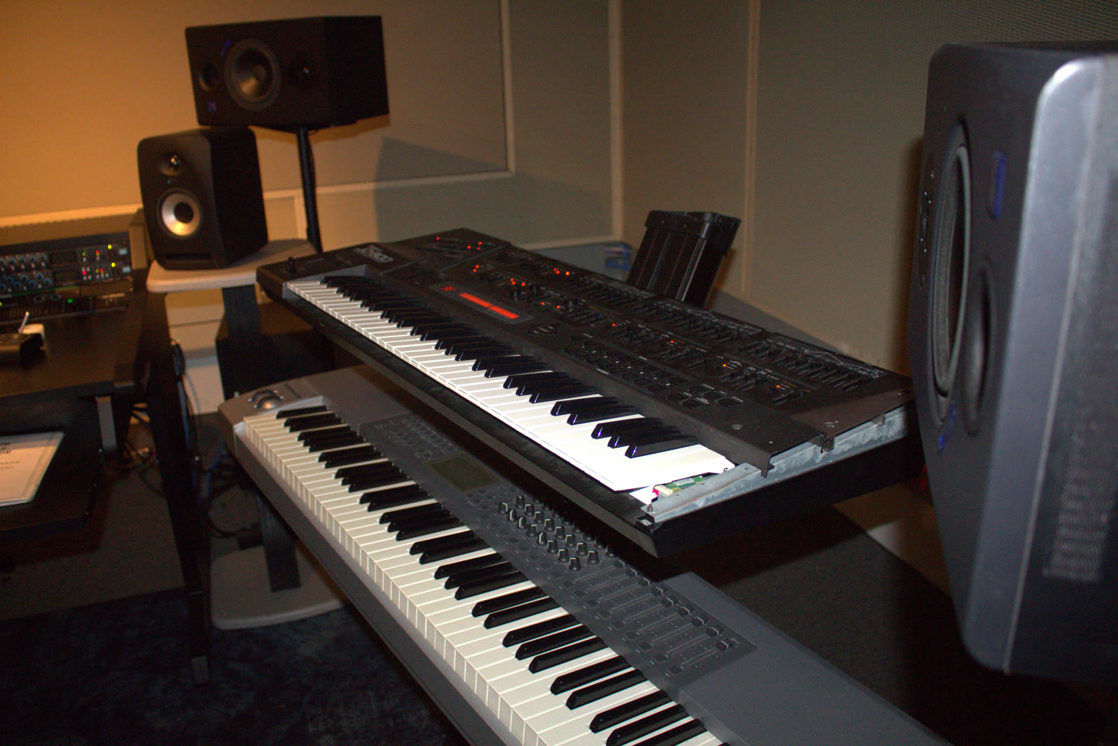 Studio rig — keyboards + monitors
